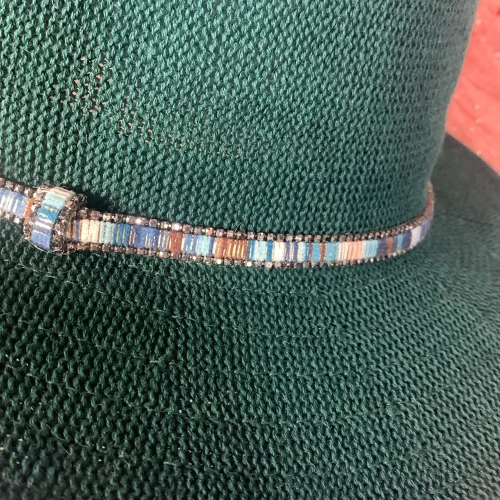 Anthropologie green jewel trim soft hat one size new